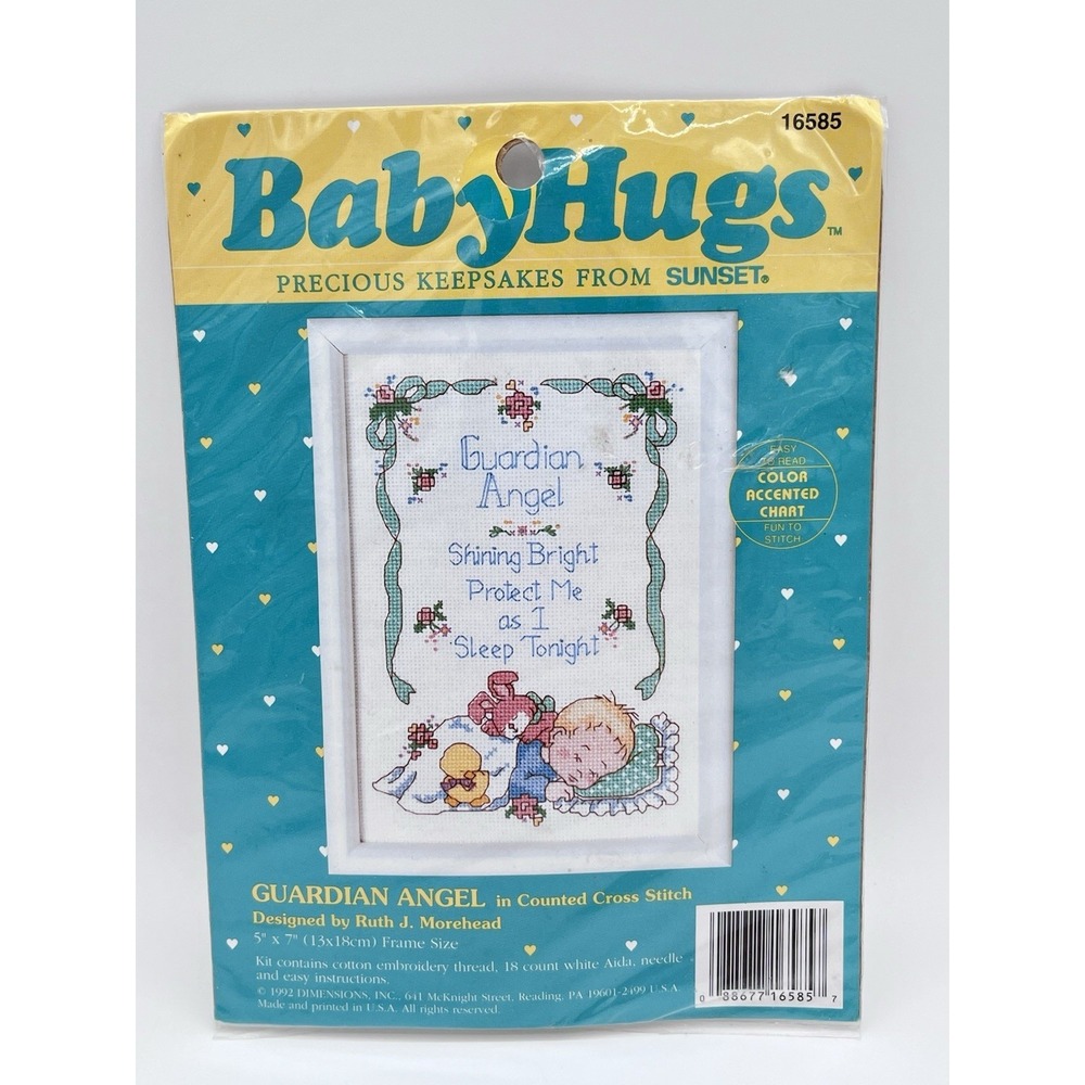 Vintage Baby Hugs Guardian Angel Counted Cross Stitch Kit Sunset 16585 NOS